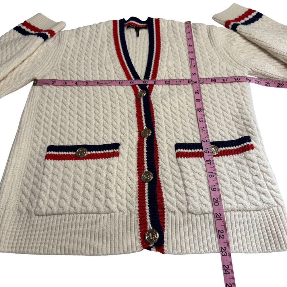 Maje Cream Cable-Knit Cardigan with Red & Navy Trim - Picture 8 of 8